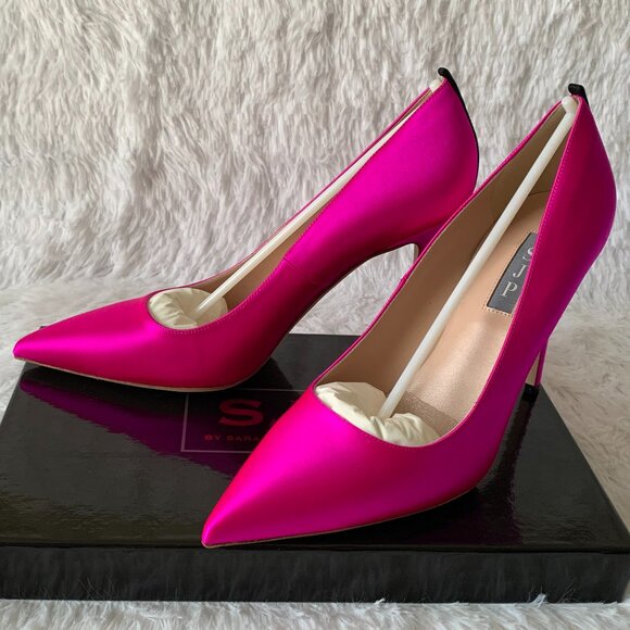 NIB SJP by Sarah Jessica Parker Fawn Satin Pumps EU 39.5 US 9 Pink Candy 100mm - Picture 8 of 16